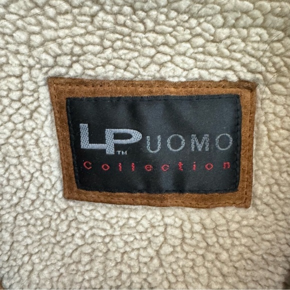 VTG LP Uomo Leather Sherpa Lined Suede Jacket Men Large Tan Western Barn Chore - Picture 3 of 14